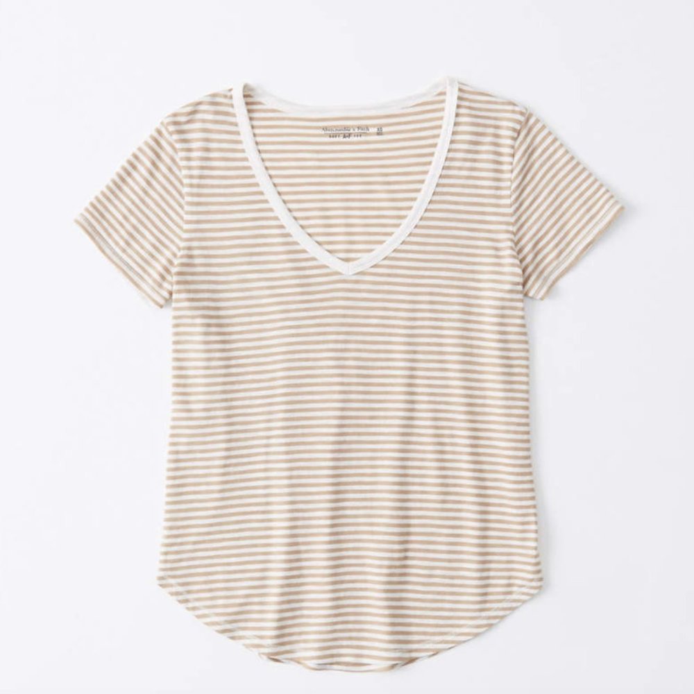 Abercrombie beige tan stripped v neck